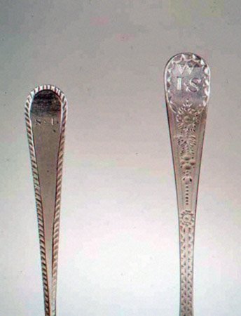 Teaspoon Handles, Left to Right: 1782, 1791 by English School